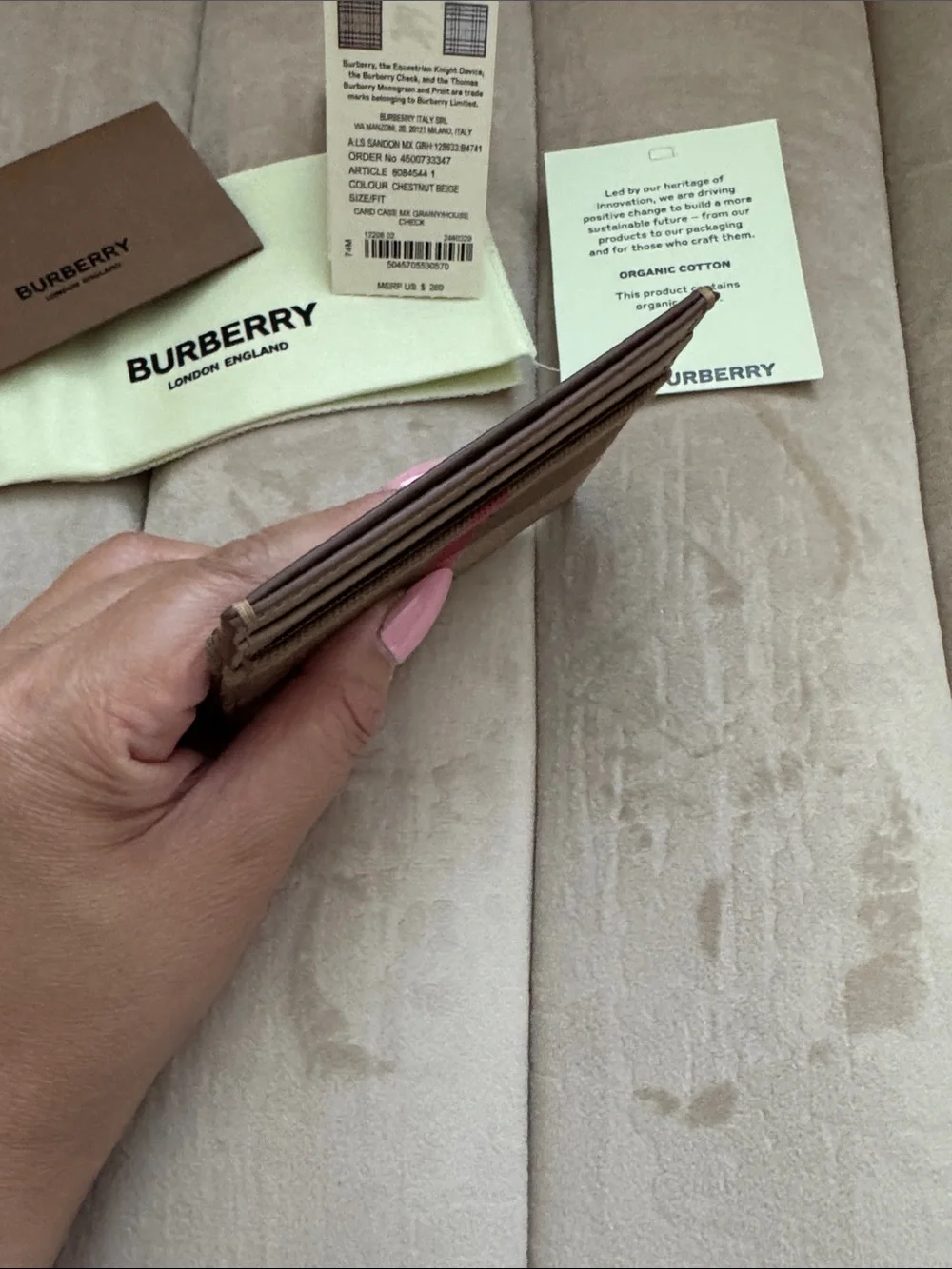 Burberry Chestnut Beige and Red Striped Card Holder